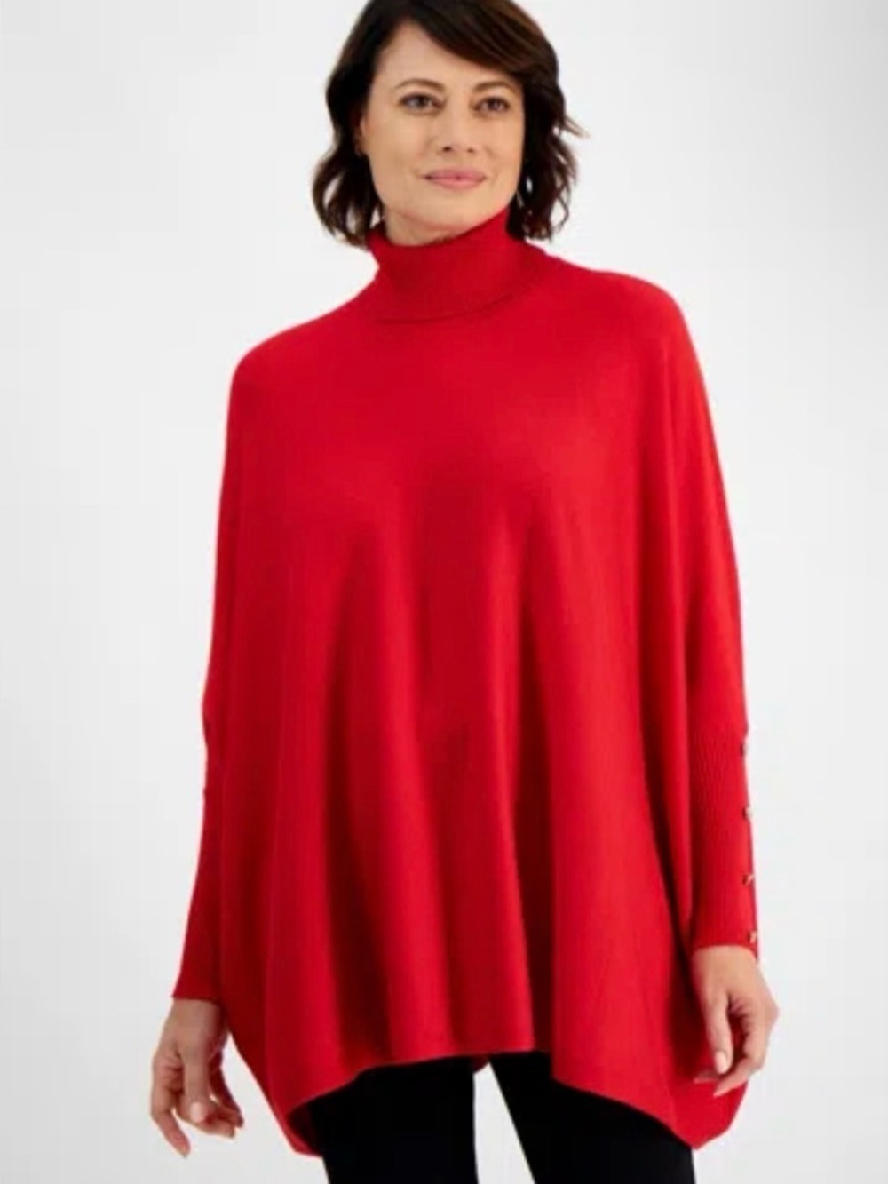 JM Collection Red Turtleneck Poncho Sweater